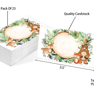 Table Place Card, Woodland Animals Themed Tent Style Cards, Pack of 25 Half-Fold Reception Place Card, Botanical Forest Food Labels, Perfect for Greenery Baby Shower, Birthday Party(C01)