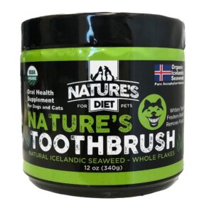 nature's diet nature's toothbrush icelandic seaweed whole flakes oral health breath and build-up control daily meal topper for dogs & cats