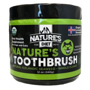 Nature's Diet Nature's Toothbrush Icelandic Seaweed Whole Flakes Oral Health Breath and Build-up Control Daily Meal Topper for Dogs & Cats