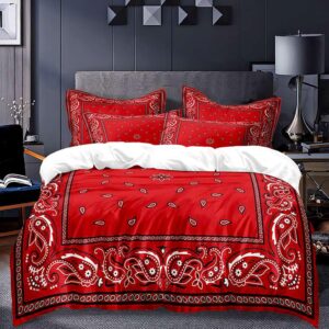 Abstract Paisley Duvet Cover Set Twin Include 1 Duvet Cover 2 Pillowcases Red Bandana Elegant Ethnic Tribal Comforter Cover Microfiber Soft Bedding Sets