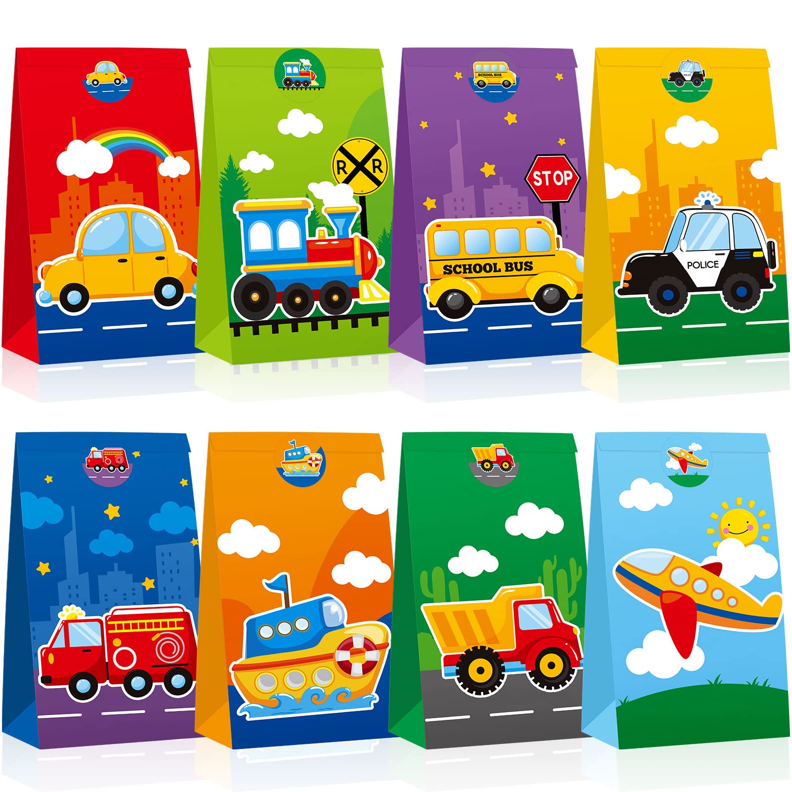 32 Pieces Mini Transportation Goodie Bags Transportation Birthday Party Supplies Transportation Party Favor Bags Cars Theme Birthday Party Decorations for Kids Birthday Baby Shower Party Supplies