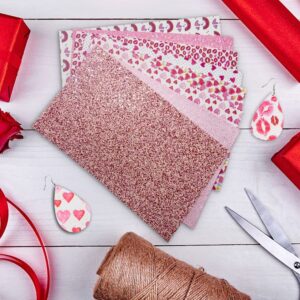 Hying 8 PCS Holiday Pink Faux Leather Sheets for Crafts, 8×13 Inch Glitter Synthetic Leather Sheet Love Hearts Faux Leather Fabric Sheets for Earrings Hair Bow Keychain Valentines Wedding Decorations