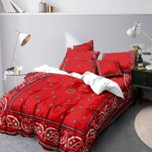 Abstract Paisley Duvet Cover Set Twin Include 1 Duvet Cover 2 Pillowcases Red Bandana Elegant Ethnic Tribal Comforter Cover Microfiber Soft Bedding Sets