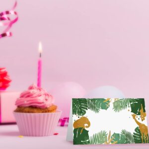 Table Place Card, Jungle Safari Animals Themed Tent Style Cards, Pack of 25 Half-Fold Reception Place Card, Gold Wild Animal Food Labels, Perfect for Baby Shower, Birthday Party C08