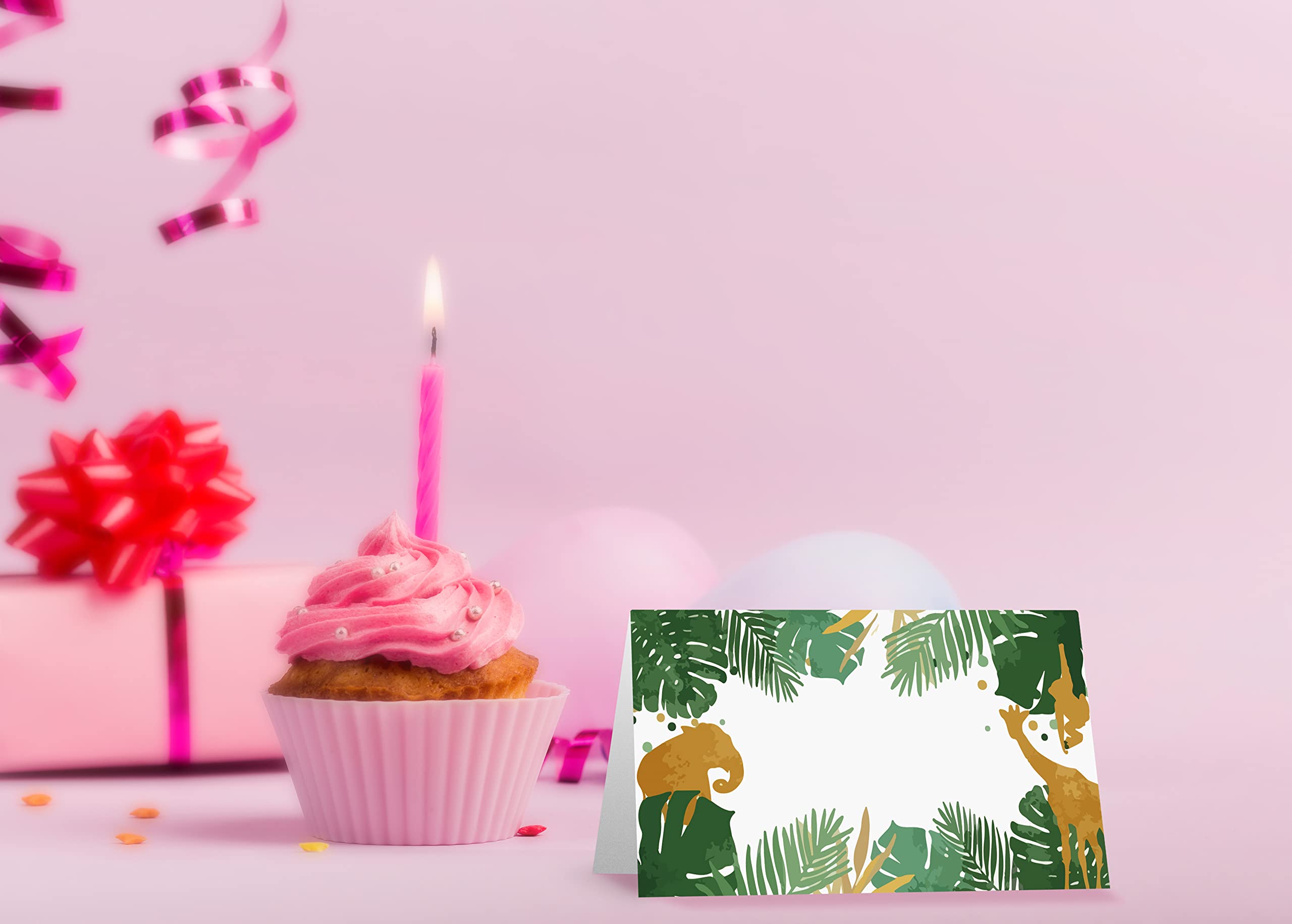 Table Place Card, Jungle Safari Animals Themed Tent Style Cards, Pack of 25 Half-Fold Reception Place Card, Gold Wild Animal Food Labels, Perfect for Baby Shower, Birthday Party C08