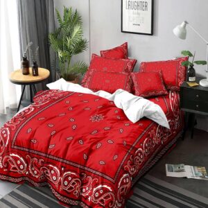 Abstract Paisley Duvet Cover Set Twin Include 1 Duvet Cover 2 Pillowcases Red Bandana Elegant Ethnic Tribal Comforter Cover Microfiber Soft Bedding Sets