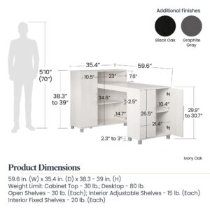 Systembuild Evolution Camberly Hobby and Craft Desk with Storage Cabinet, Black Oak