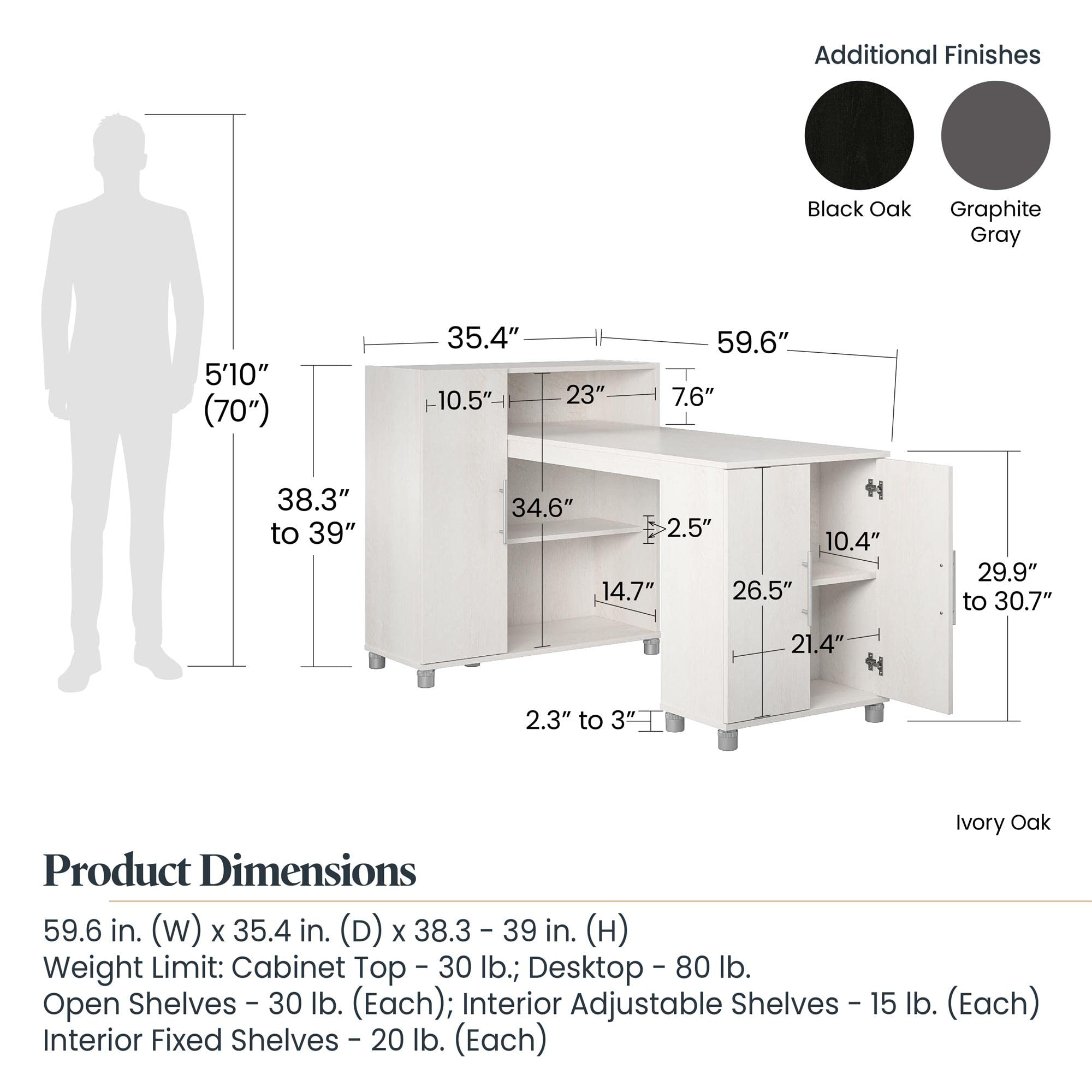 Systembuild Evolution Camberly Hobby and Craft Desk with Storage Cabinet, Black Oak