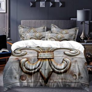 Flowers Fleur De Lis Duvet Cover Set King Include 1 Duvet Cover 2 Pillowcases Vintage Flower Iron Tin Antique Ornate Rustic Sign Wooden Comforter Cover Microfiber Soft Bedding Sets