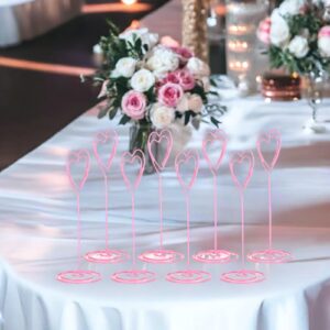 12pcs Table Number Holders, Pink Love Heart Place Card Holder Photo Holders for Tables Wire Photo Holder Clip Table Picture Holder for Wedding Anniversary Birthday Party