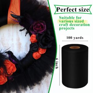 Black Tulle Fabric Rolls 6 Inch by 100 Yards (300 feet) Fabric Spool Tulle Ribbon for DIY Black Halloween Tutu Bow Baby Shower Birthday Party Wedding Decorations Christmas Craft Supplies