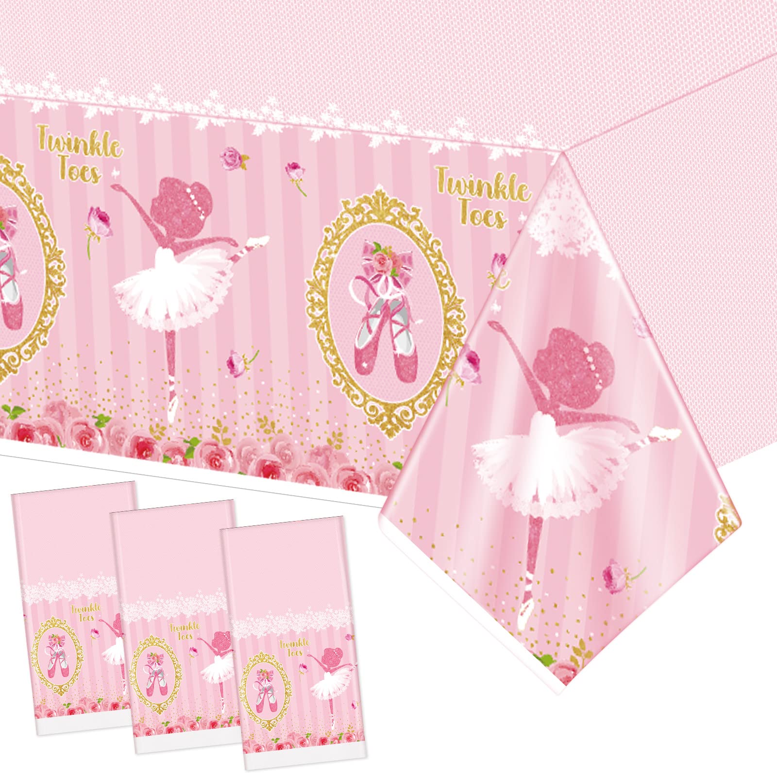 Ballerina Tablecloths Tutu Girl Birthday Party Supplies Ballerina Plastic Tablecover for Rectangle Table Romantic Elegant Ballet Pink Girl for Birthday Baby Shower Wedding Party Decor (3 Pieces)