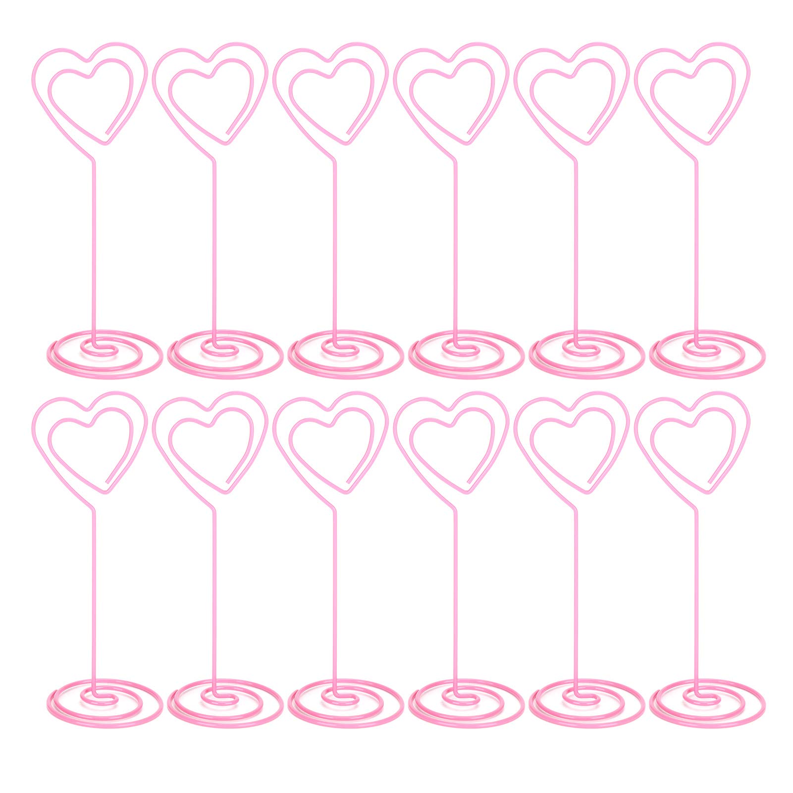 12pcs Table Number Holders, Pink Love Heart Place Card Holder Photo Holders for Tables Wire Photo Holder Clip Table Picture Holder for Wedding Anniversary Birthday Party