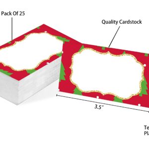 Table Place Card, Christmas Themed Tent Style Cards, Pack of 25 Half-Fold Reception Place Card, Perfect for Christmas Party, Wedding, Bridal & Baby Shower, Birthday, Banquet and Special Events B04