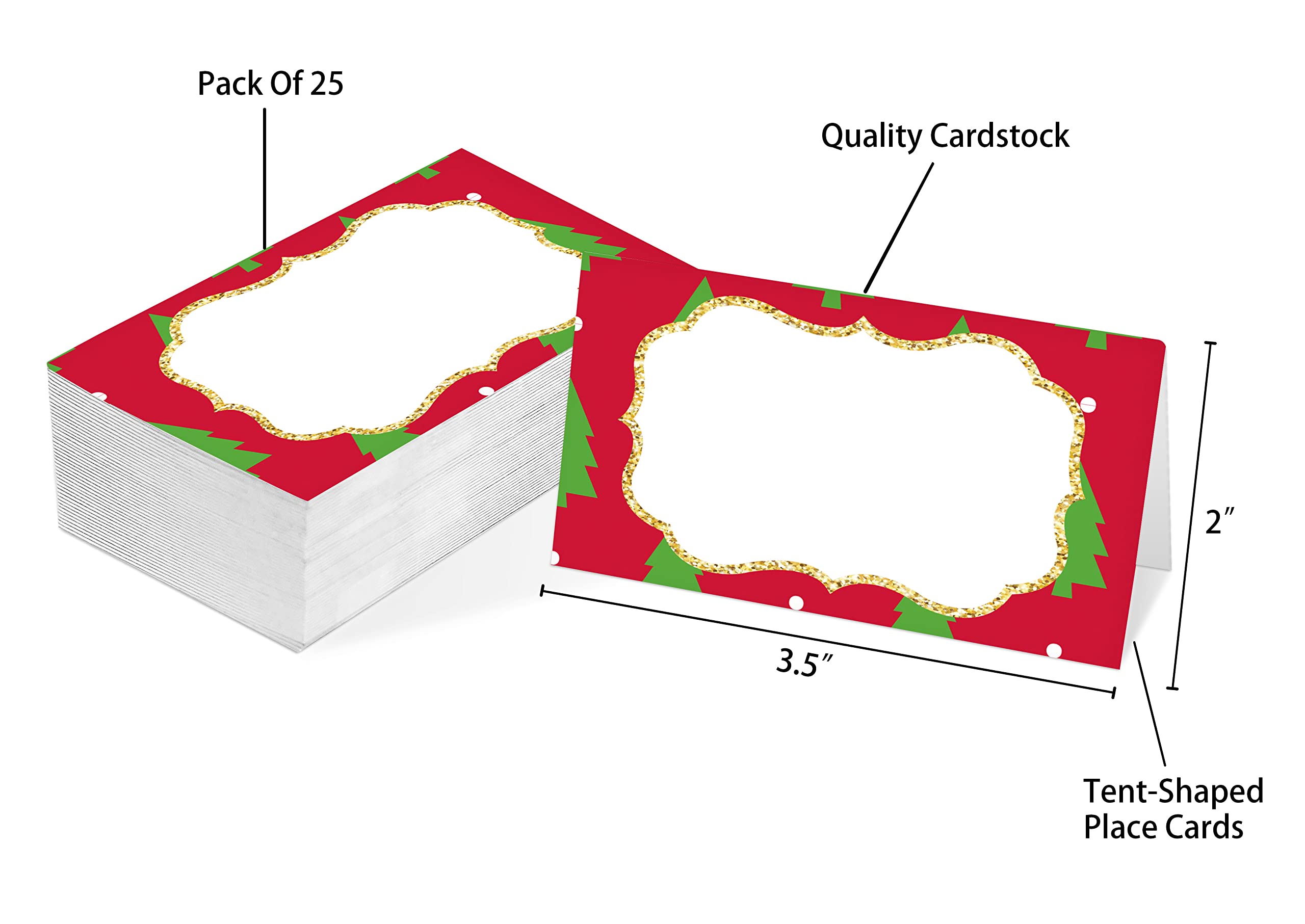 Table Place Card, Christmas Themed Tent Style Cards, Pack of 25 Half-Fold Reception Place Card, Perfect for Christmas Party, Wedding, Bridal & Baby Shower, Birthday, Banquet and Special Events B04