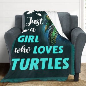 Just A Girl Who Loves Turtles Blanket, Teal Sea Turtle Decor Throw Blanket Gifts for Girls Super Warm Soft Plush Lightweight Fleece Flannel Blanket Winter Bedding Blanket for Kids Adults Women 40"x50"