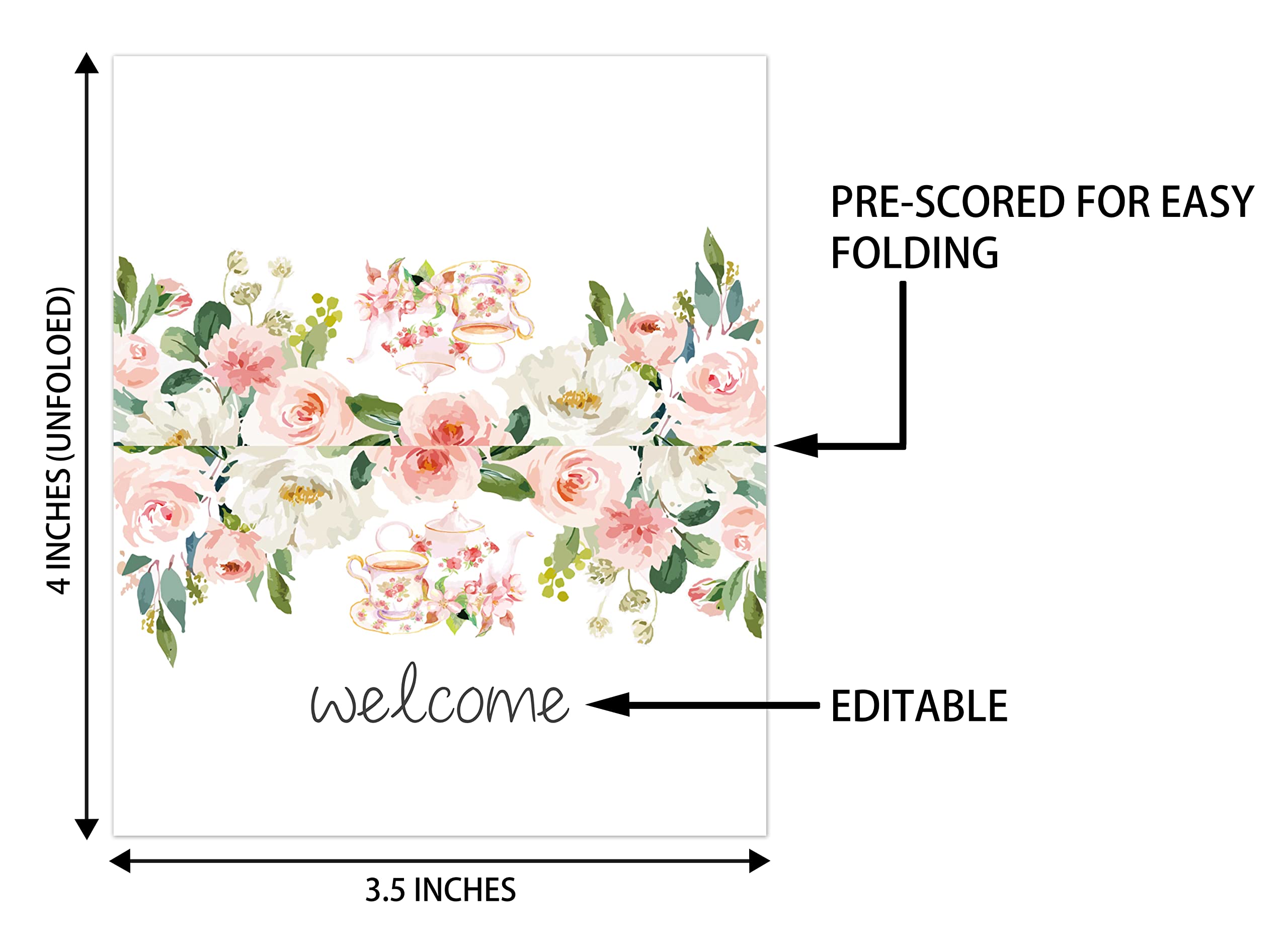 Place Cards for Floral Party, Editable Name Place Cards, Seating Place Cards for Tables, Tent Style Cards for Wedding, Valentine's Day, Bride & Baby Shower, Easy Folding, Pack of 25 Escort Cards(B17)