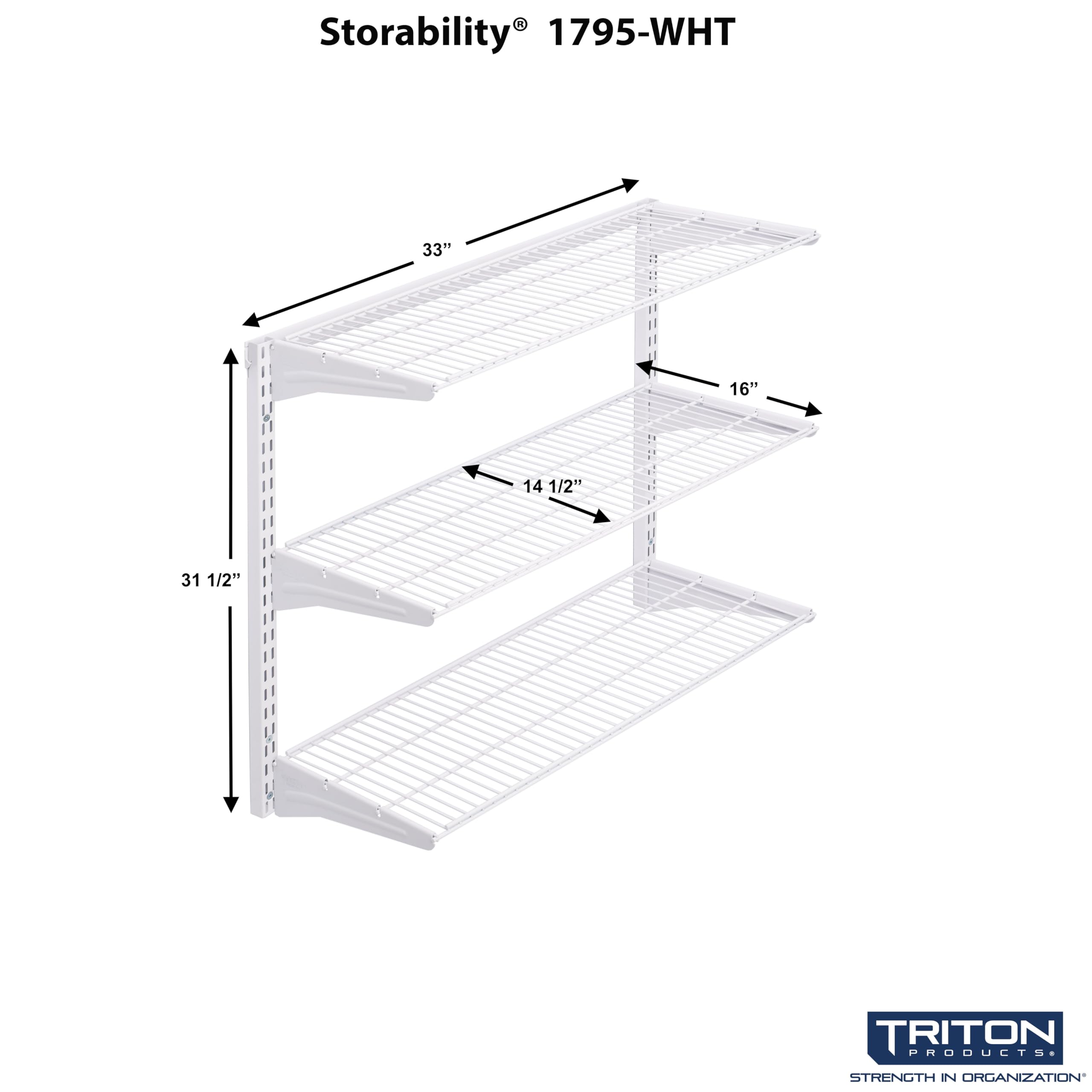 Triton Products Storability Wall Mount Organizational Unit with 3 Shelves, 1 Top Rack, 2 Side Rails - 33 Inch L x 31 1/2 Inch H, Wired Steel