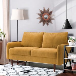 wanse 56 inch velvet loveseat sofa,ginger velvet couch for living room, couch with solid wood frame, easy assembly, couches for living room, guest room, teenager's room, and small apartment