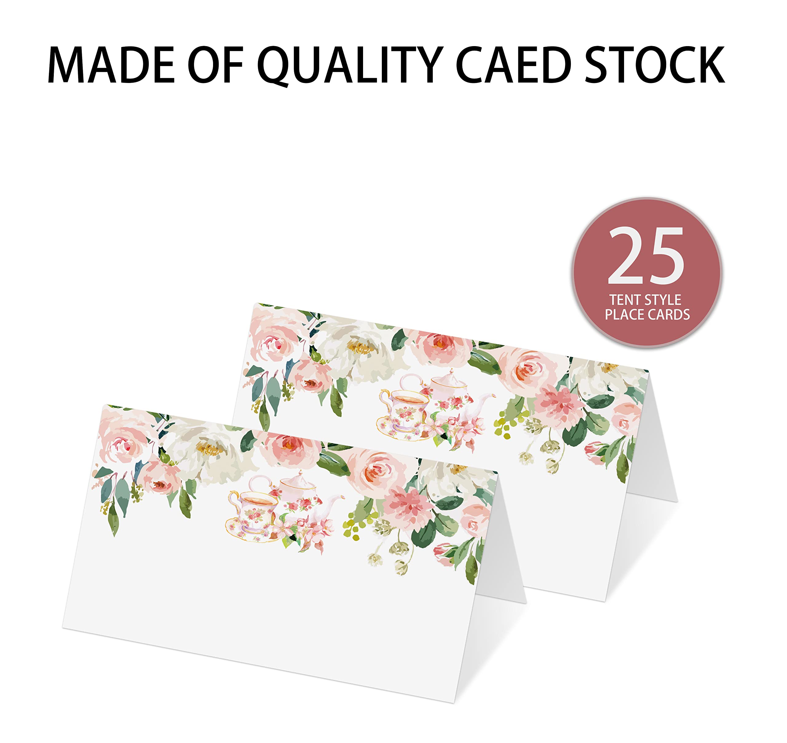 Place Cards for Floral Party, Editable Name Place Cards, Seating Place Cards for Tables, Tent Style Cards for Wedding, Valentine's Day, Bride & Baby Shower, Easy Folding, Pack of 25 Escort Cards(B17)