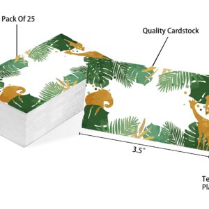 Table Place Card, Jungle Safari Animals Themed Tent Style Cards, Pack of 25 Half-Fold Reception Place Card, Gold Wild Animal Food Labels, Perfect for Baby Shower, Birthday Party C08