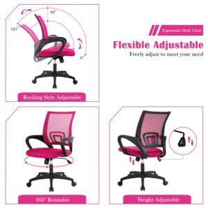 Pink Office Chair Ergonomic Desk Chair Mesh Computer Chair with Lumbar Support& Armrest, Adjustable Mid Back Executive Task Chairs, Rolling Swivel Chair Kids Desk Chair for Women