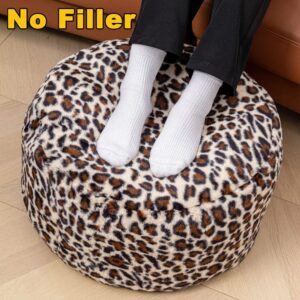 Asuprui Animal Pouf Ottoman Unstuffed,Floor Pouf, Ottoman Foot Rest, Outdoor Pouf,Round Fuzzy Pouf Seat, Floor Bean Bag Chair,Foldable Floor Chair Storage for Living Room, Bedroom (Leopard Print)