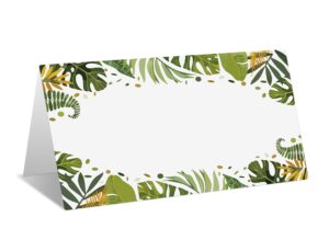 place cards for jungle tropical theme party, editable name place cards, seating place cards for tables, tent style cards for baby & bride shower, easy folding, pack of 25 escort cards(b15)