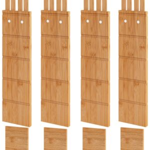 Vriccc 4.4" High Bamboo Drawer Dividers with Inserts, Kitchen Adjustable Drawer Organizers, Expandable Organization for Home, Office, Dressers, and Bathroom, 4 Divider with 8 Insert