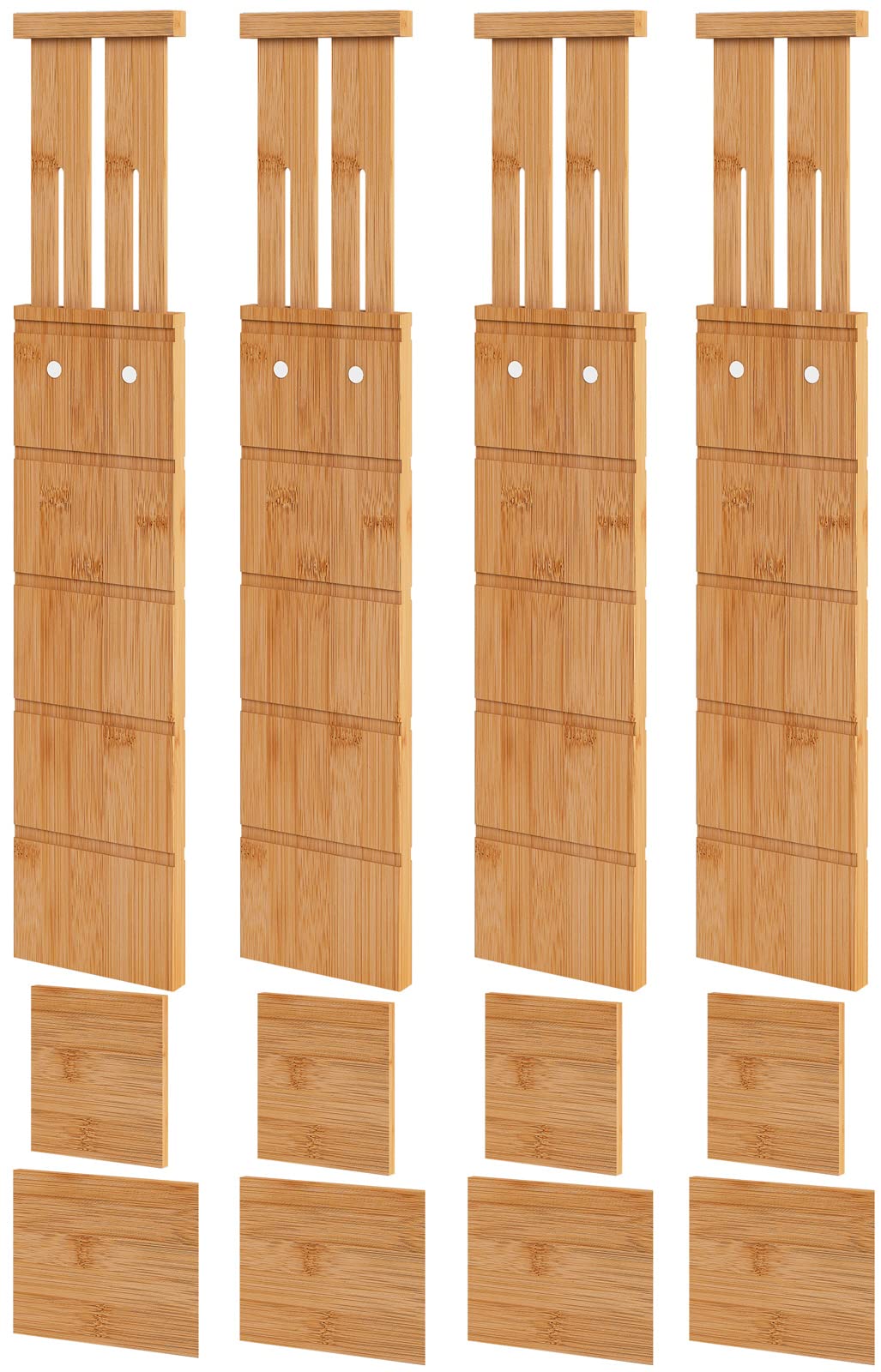 Vriccc 4.4" High Bamboo Drawer Dividers with Inserts, Kitchen Adjustable Drawer Organizers, Expandable Organization for Home, Office, Dressers, and Bathroom, 4 Divider with 8 Insert