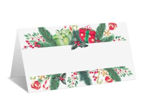 place cards for christmas party, editable name place cards, seating place cards for tables, tent style cards for wedding, dinner party or any occasion, easy folding, pack of 25 escort cards(a02)