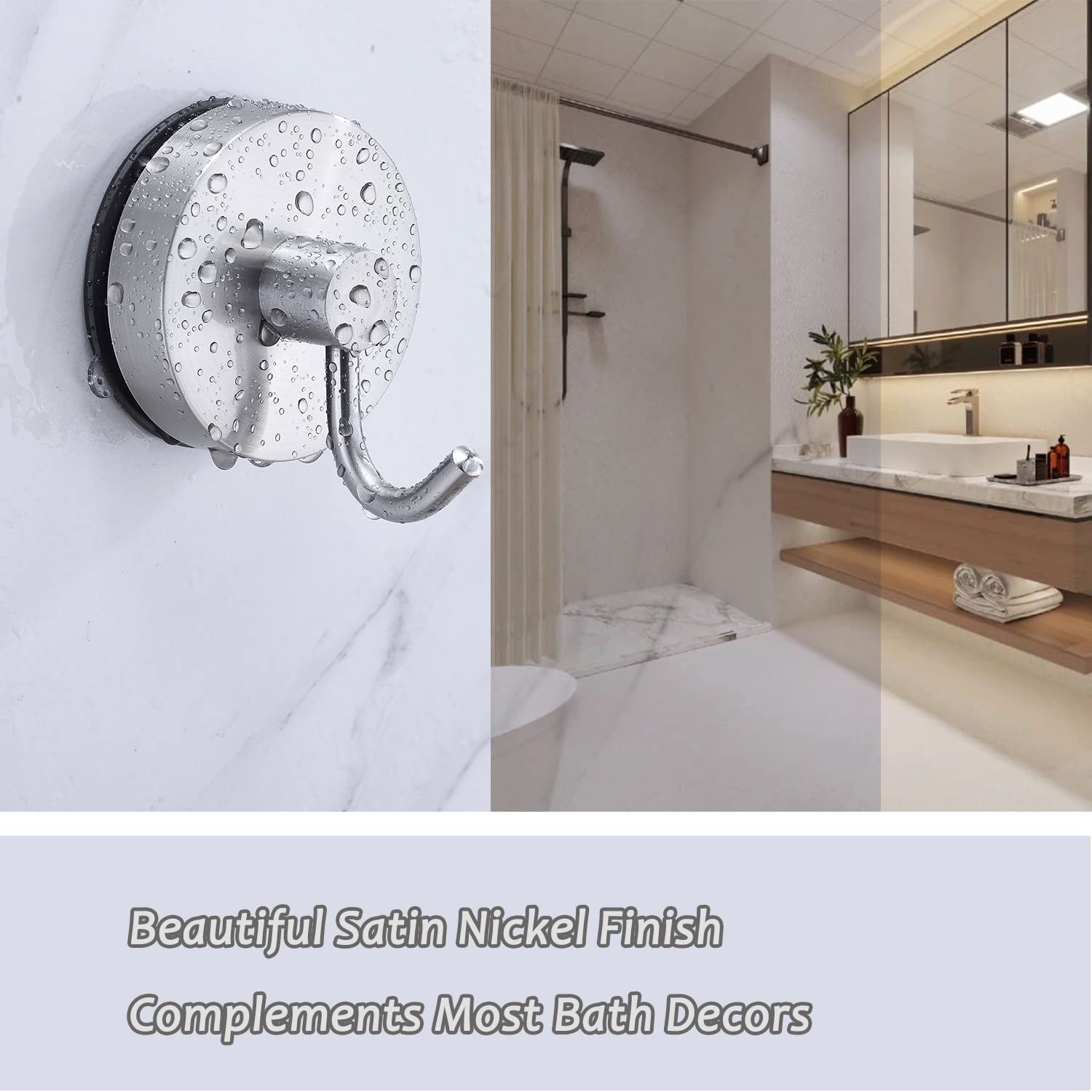 Towel Hooks for Bathroom 2 Pack (Brushed Nickel) - Shower Suction Hook Loofah Bathrobe Cup Heavy Duty Glass Windows Tile Door 304 Stainless Steel Bathroom Hooks