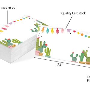 Table Place Card, Mexican Fiesta Themed Tent Style Cards, Pack of 25 Half-Fold Reception Place Card, Fiesta Cactus Food Labels, Fiesta Confetti Decor, Perfect for Baby Shower, Birthday Party C27