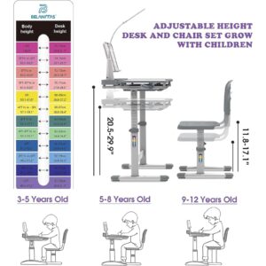 BELANITAS Kids Desk and Chair Set 3-12 Years, Kids School Desk for Kids, Height Adjustable Kids Study Desk with Light, 40-Degree Tiltable Desktop Kid Desk, Space Grey