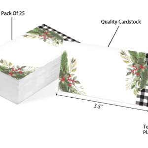 Table Place Card, Christmas Themed Tent Style Cards, Pack of 25 Half-Fold Reception Place Card, Perfect for Christmas Party, Birthday, Wedding, Bridal Shower, Baby Shower, Banquet C19