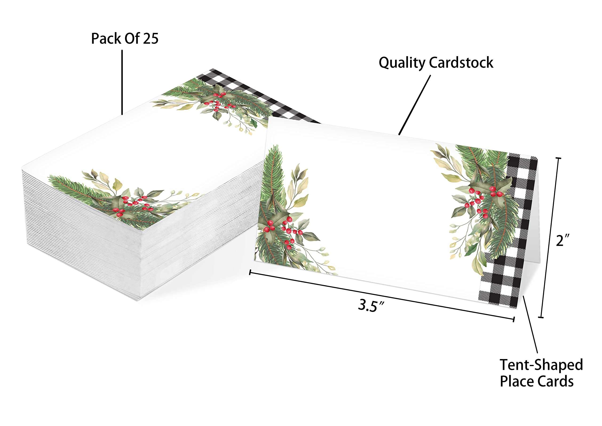 Table Place Card, Christmas Themed Tent Style Cards, Pack of 25 Half-Fold Reception Place Card, Perfect for Christmas Party, Birthday, Wedding, Bridal Shower, Baby Shower, Banquet C19