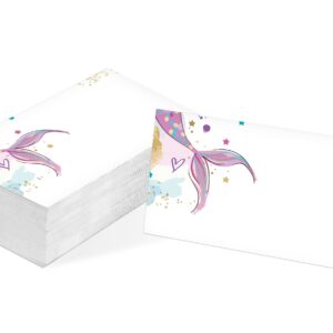 Table Place Card, Mermaid Themed Tent Style Cards, Pack of 25 Half-Fold Reception Place Card, Perfect for Baby & Bride Shower, Mermaid Birthday Party, Wedding C10