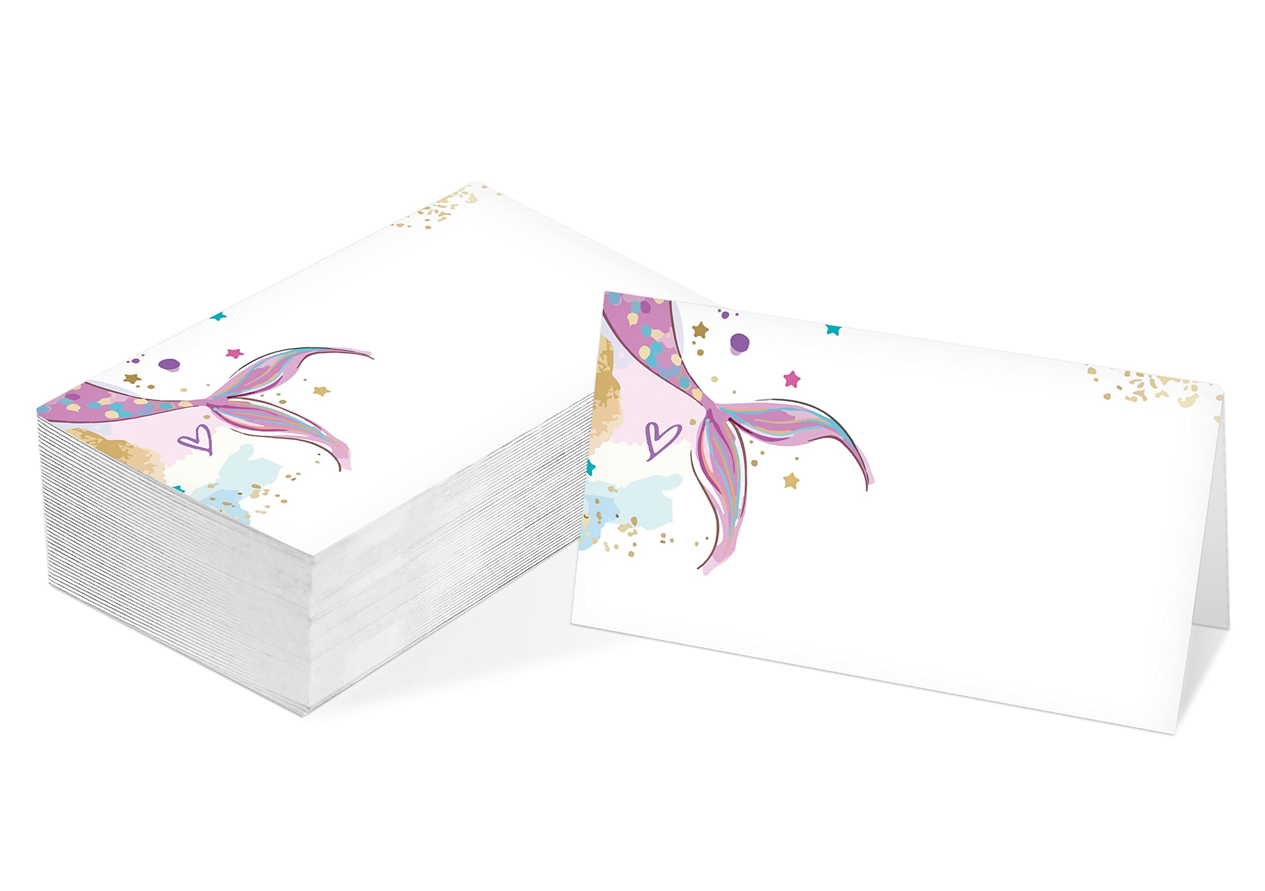 Table Place Card, Mermaid Themed Tent Style Cards, Pack of 25 Half-Fold Reception Place Card, Perfect for Baby & Bride Shower, Mermaid Birthday Party, Wedding C10