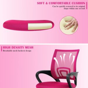 Pink Office Chair Ergonomic Desk Chair Mesh Computer Chair with Lumbar Support& Armrest, Adjustable Mid Back Executive Task Chairs, Rolling Swivel Chair Kids Desk Chair for Women