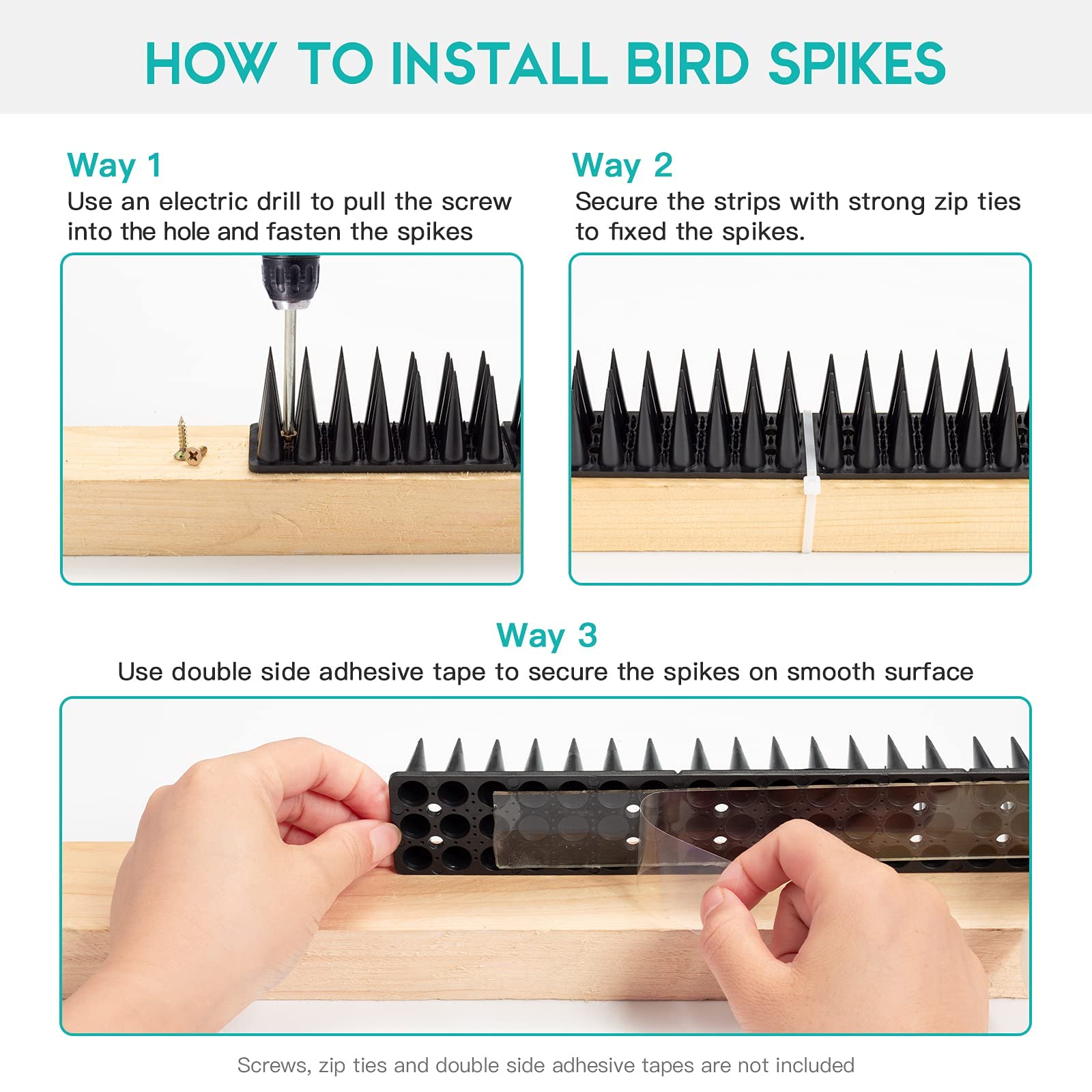 Bird Spikes, Bird Deterrent Spikes for Small Birds Pigeon Squirrel Raccoon Cats Crow Bird Defender Spikes for Outside to Keep Birds Away, Anti Bird Plastic Fence Spikes for Railing and Roof