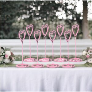 12pcs Table Number Holders, Pink Love Heart Place Card Holder Photo Holders for Tables Wire Photo Holder Clip Table Picture Holder for Wedding Anniversary Birthday Party