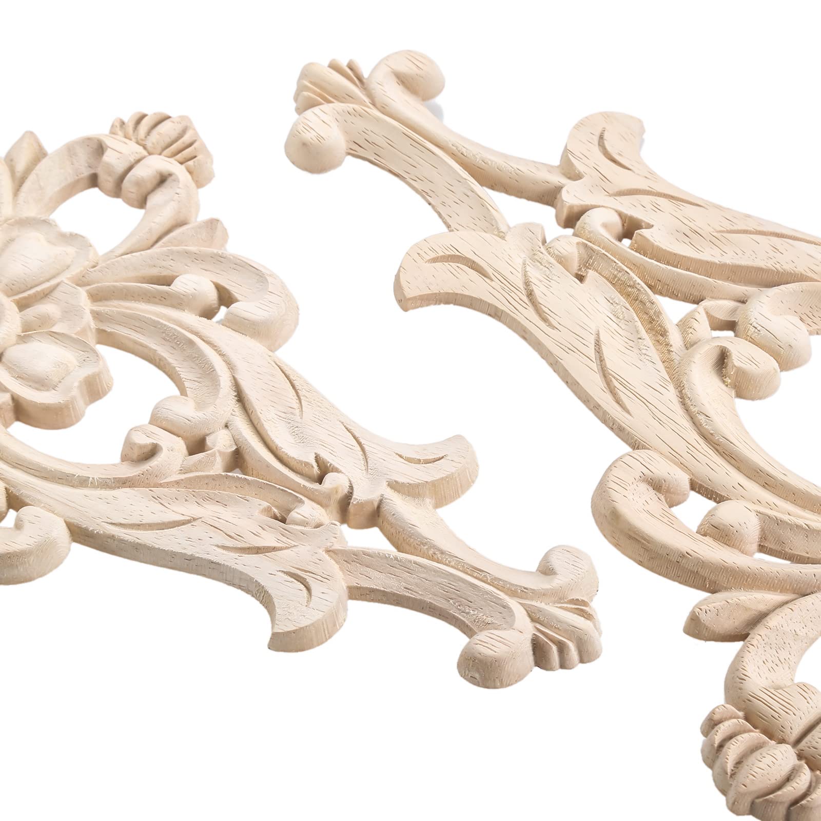 MUXSAM Wood Carved Appliques Furniture Decorative Onlays, 1Pc Unpainted DIY Center Carving Decal for Door Wall Ceiling Cabinet Dresser Mirror Bed Mantel Bench Decoration, 20x10cm/7.8"x3.94"