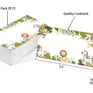 Table Place Card, Jungle Safari Animals Themed Tent Style Cards, Pack of 25 Half-Fold Reception Place Card, Wild Animal Food Labels, Perfect for Baby Shower, Birthday Party C04