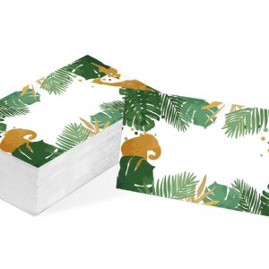 Table Place Card, Jungle Safari Animals Themed Tent Style Cards, Pack of 25 Half-Fold Reception Place Card, Gold Wild Animal Food Labels, Perfect for Baby Shower, Birthday Party C08