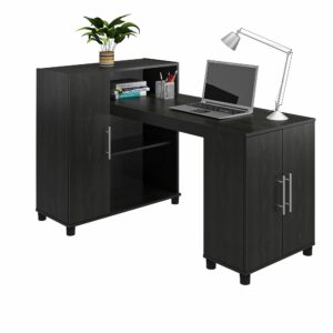 Systembuild Evolution Camberly Hobby and Craft Desk with Storage Cabinet, Black Oak