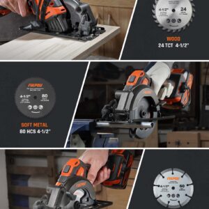 FIILPOW Mini Circular Saw Cordless 4-1/2", 20V Brushless Compact Hand Saw Wireless, 5500 RPM & 2.0Ah battery & Fast Charging, 3 Blades (24 TCT/80 HCS/60 DIAMOND) for Wood, Soft Metal and Tile