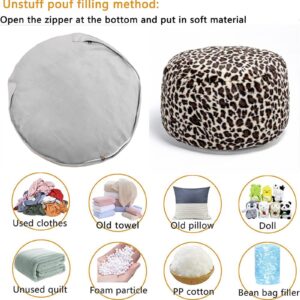 Asuprui Animal Pouf Ottoman Unstuffed,Floor Pouf, Ottoman Foot Rest, Outdoor Pouf,Round Fuzzy Pouf Seat, Floor Bean Bag Chair,Foldable Floor Chair Storage for Living Room, Bedroom (Leopard Print)