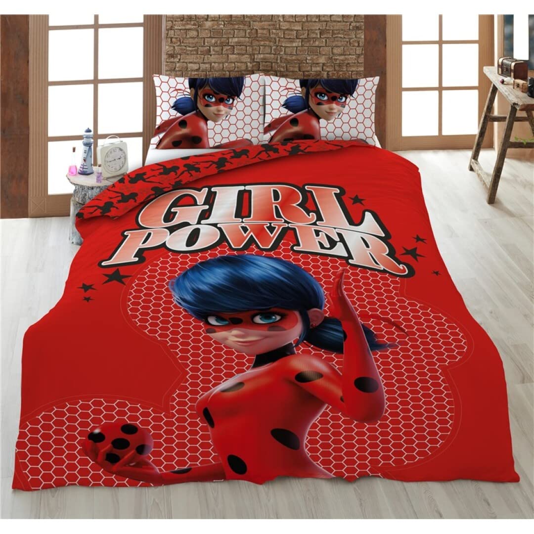 Miraculous Ladybug 'Girl Power' Duvet Cover and Pillow Case Single (U.S Twin), Red