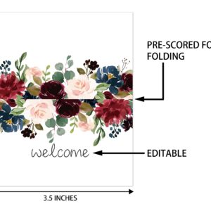 Place Cards for Floral Party, Editable Name Place Cards, Seating Place Cards for Tables, Tent Style Cards for Wedding, Valentine's Day, Bride & Baby Shower, Easy Folding, Pack of 25 Escort Cards(B12)