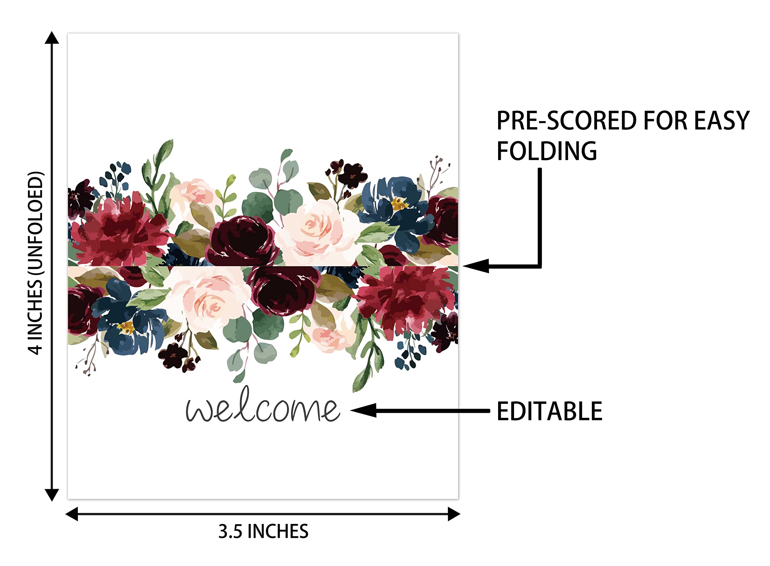 Place Cards for Floral Party, Editable Name Place Cards, Seating Place Cards for Tables, Tent Style Cards for Wedding, Valentine's Day, Bride & Baby Shower, Easy Folding, Pack of 25 Escort Cards(B12)